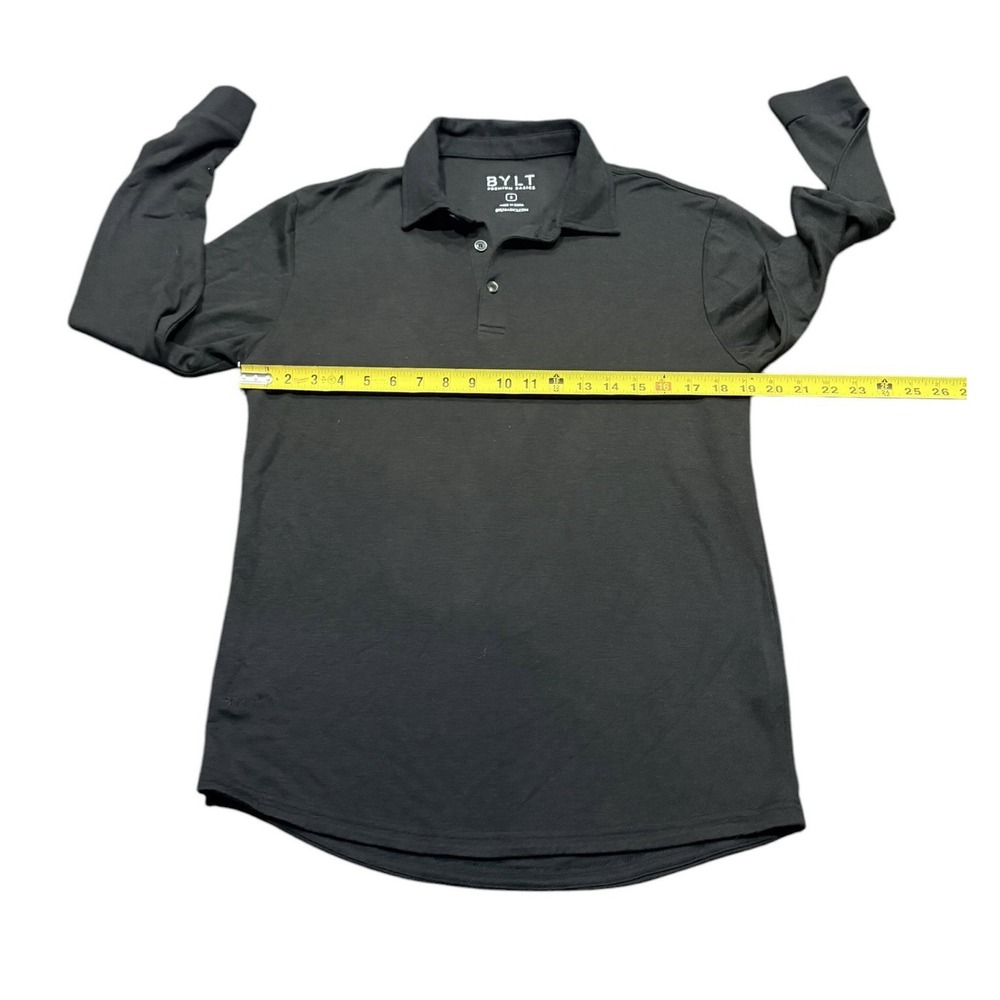 BYLT Premium Basics Lux Long Sleeve Polo Shirt Mens S Black 3-Button Casual - Picture 2 of 6